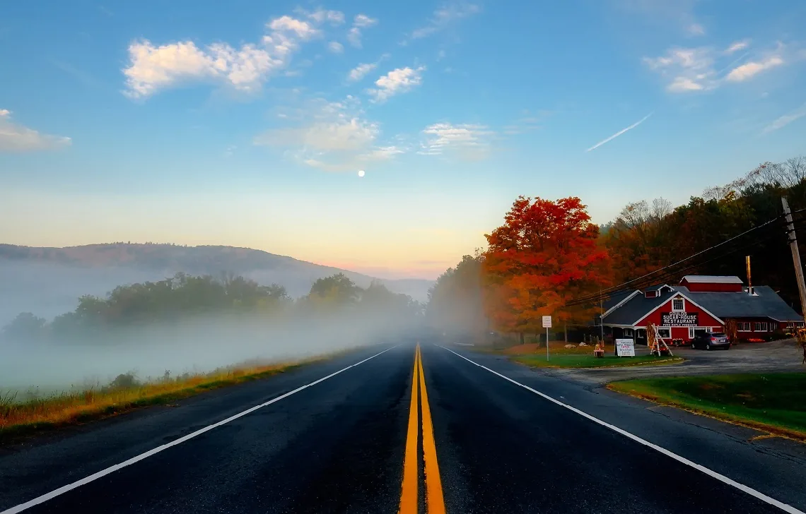 A quiet Massachusetts road in autumn